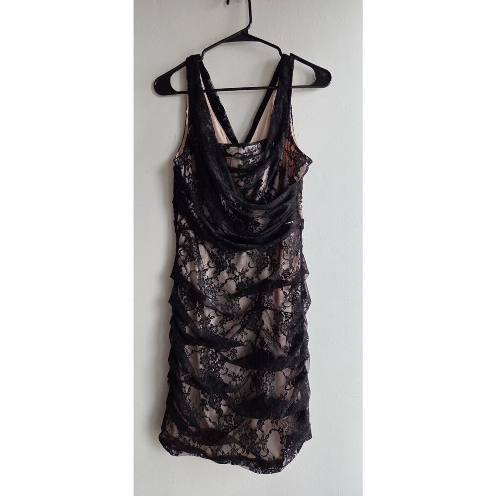 Sleeveless Bodycon Mini Lace Floral Lightweight Black Sexy Romantic Dress 1O - Picture 4 of 11
